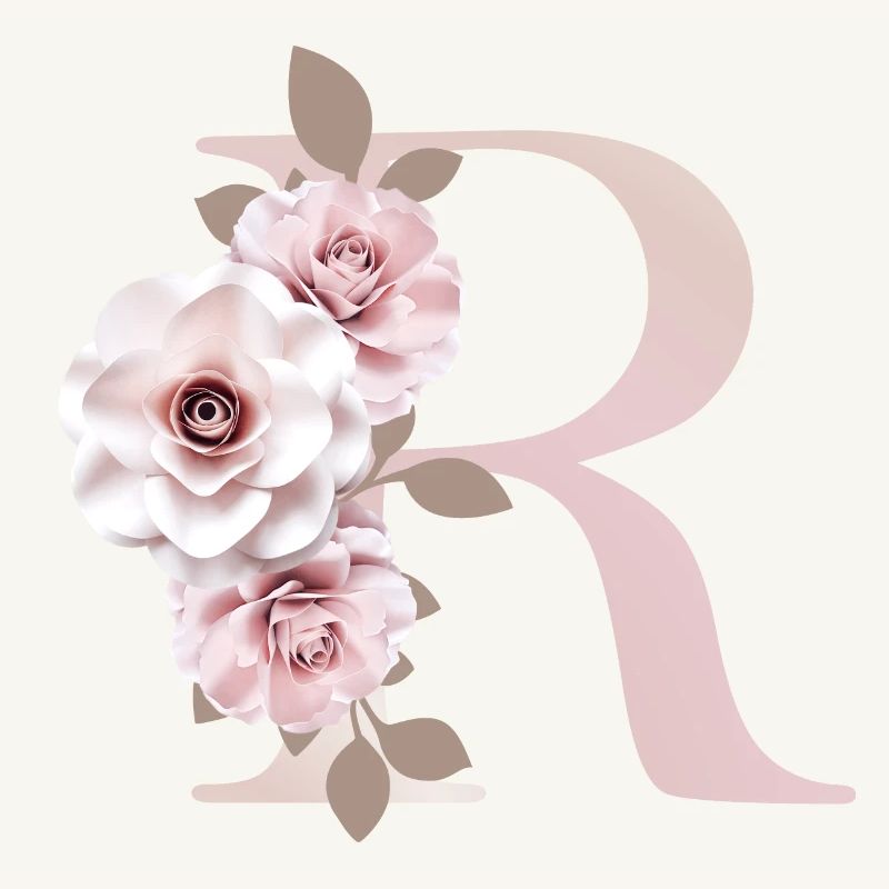 R Buchstabe mit Blumen 3D Effekt