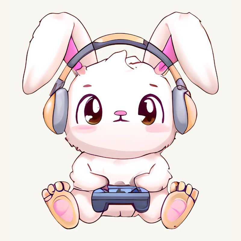00271 Hase mit Kopfhörer und Controller