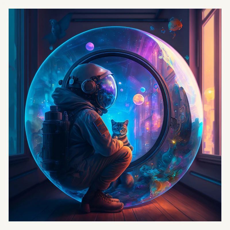 Astronaute et son chat perdus dans l'espace temps