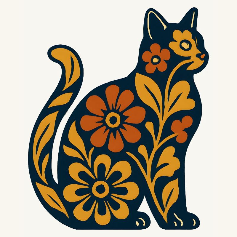 Silhouette de chat fleur dans des tons chauds