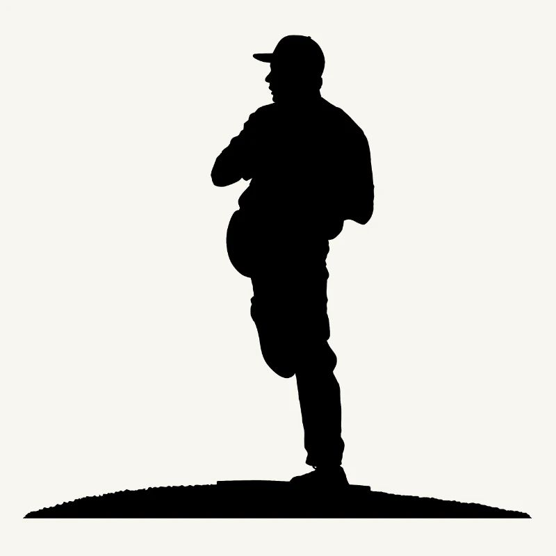 Baseball player, pitcher while throwing ball.