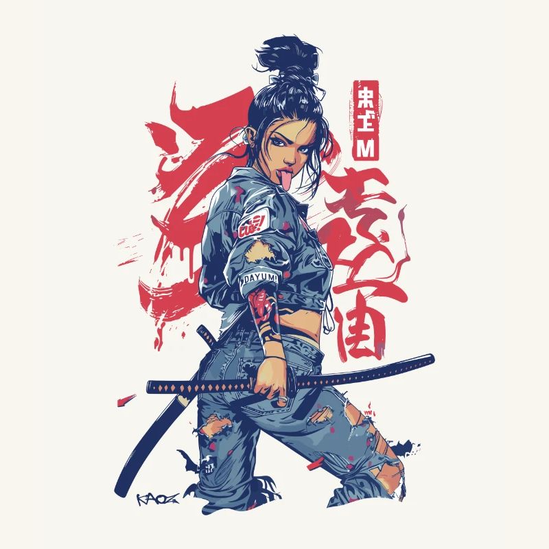 Verdammt! Samurai Straßenkampf Denim Anime Mädchen
