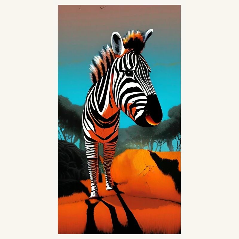 Comic drawing zebra (Hippotigris) during sunset
