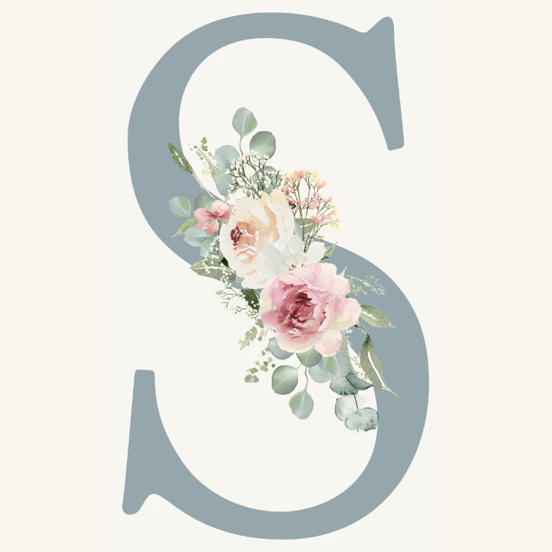 L| Monogramme | Eucalyptus Pastel Fleur Bleu