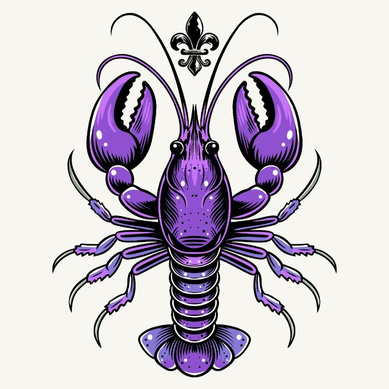 Mardi Gras crawfish with fleur-de-lis design