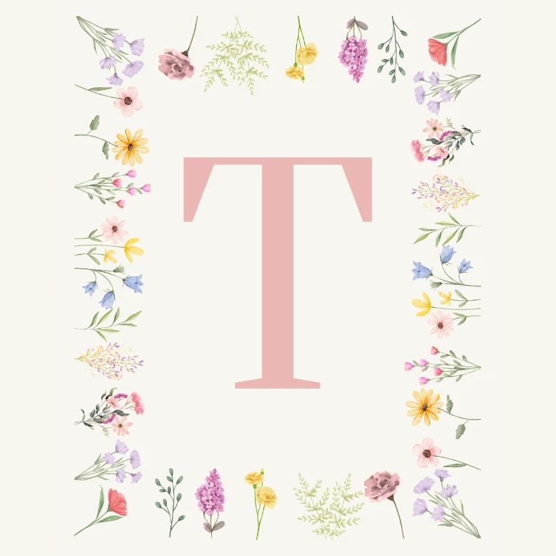 Floral initials "T", letters monogram