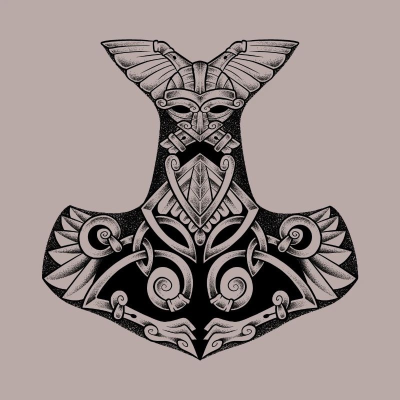 Mjollnir, legendäres Wikinger-Hammer-Dotwork-Tattoo
