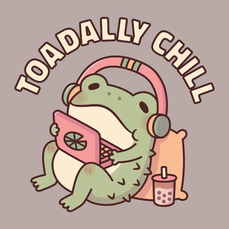 Cute Toad Relaxing With Laptop Toadally Chill