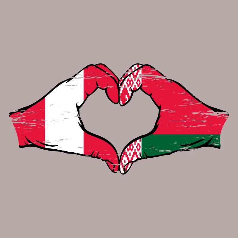 Pérou Biélorussie drapeau mains forme de coeur utilisé