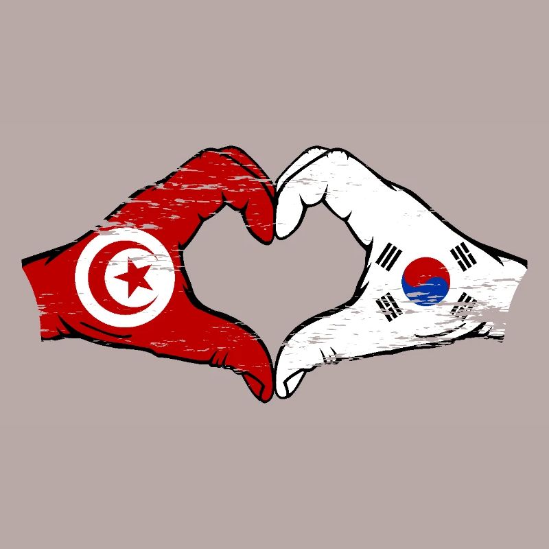 Tunisie Corée du Sud Drapeau Mains Coeur Forme Utilisé
