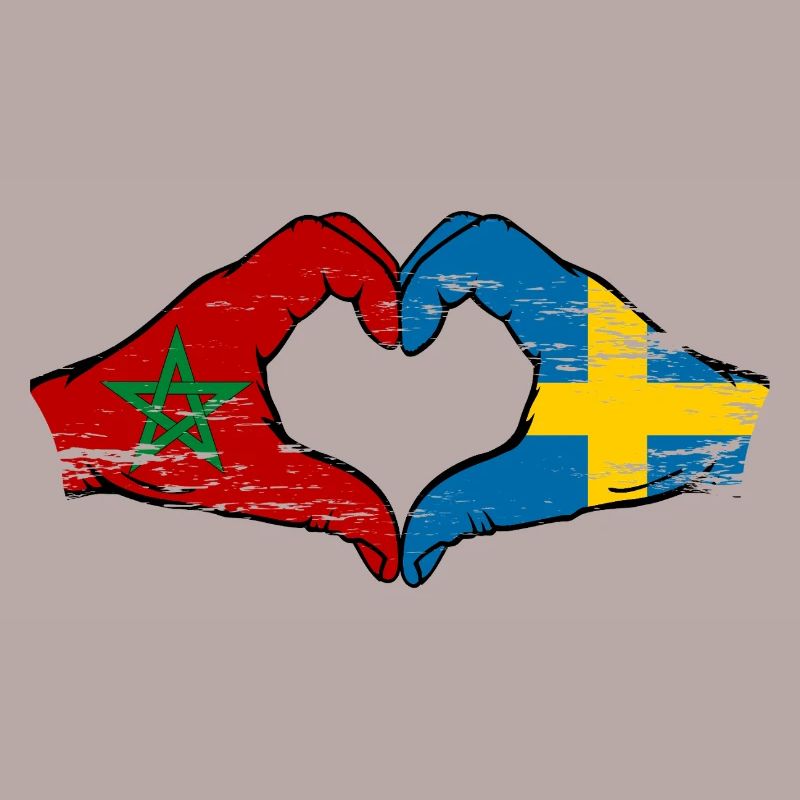 Maroc Suède Drapeau Forme de Main Forme Coeur Utilisé