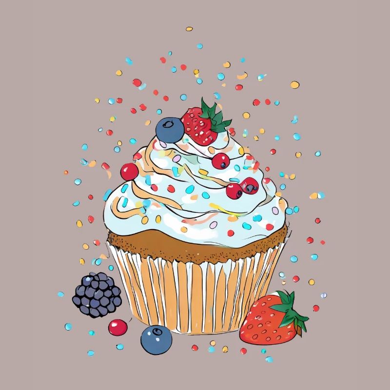 Cupcake oder Muffin mit Creme, Beeren und Streusel