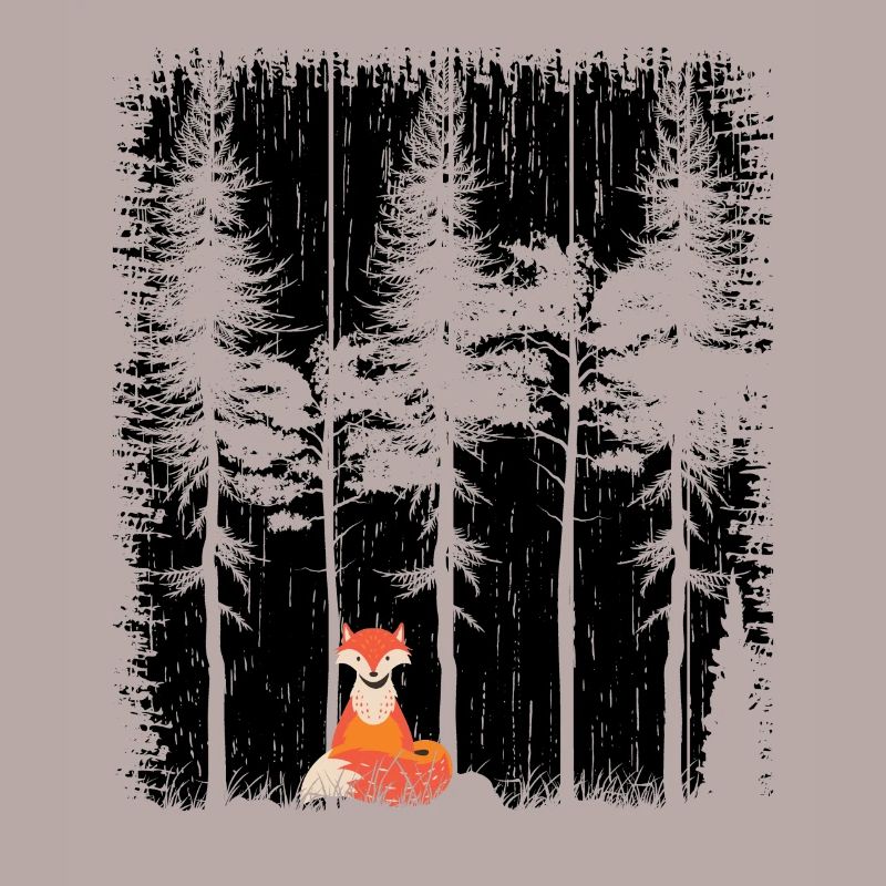 Sweet Fox in the Forest Retro Pattern Vintage Tree Forest