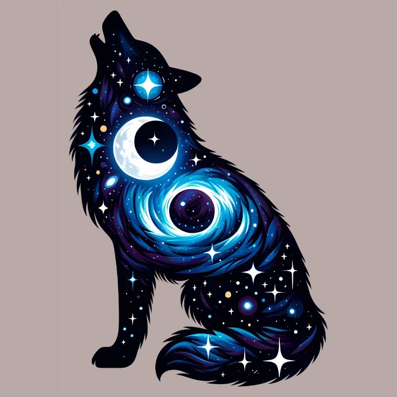 Wolf Silhouette Howling Galaxy Pattern