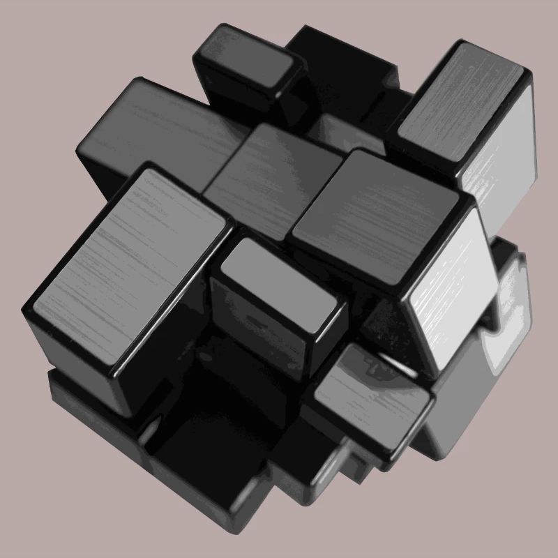 Silver-grey unstructured cube in perspective