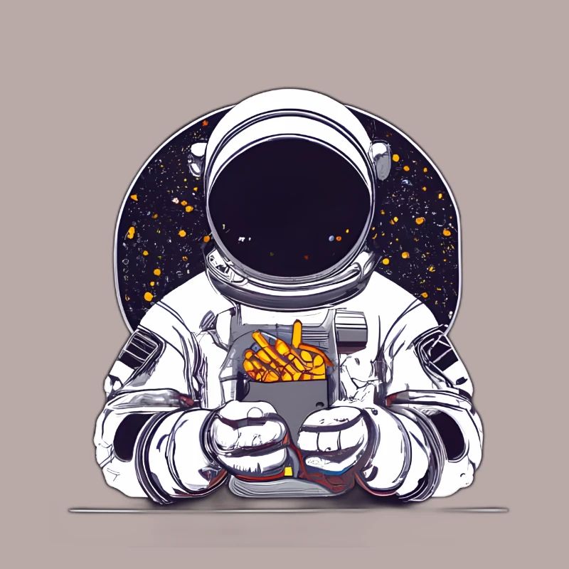 Astronaute funky dans l’espace avec des frites