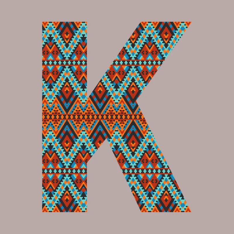 Buchstabe K- Boho-Design, buntes Monogramm
