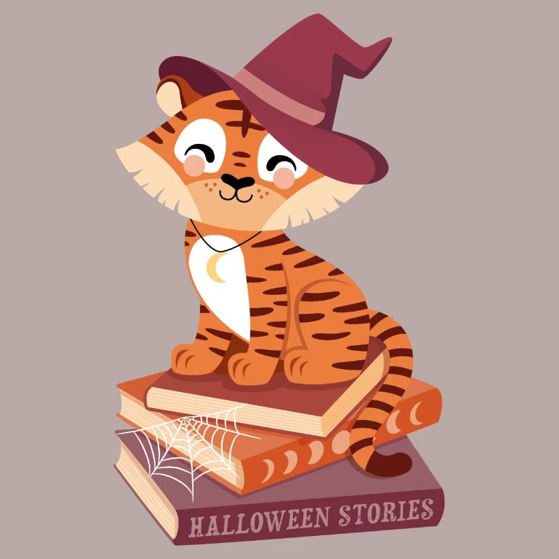 Tiger on Halloween Book Stack