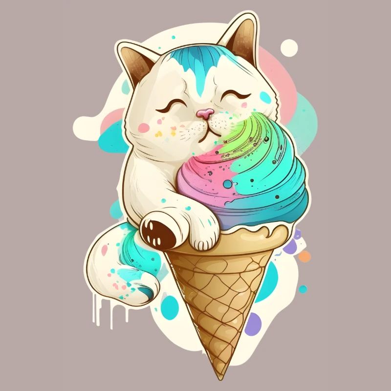 Chat avec de la crème glacée colorée