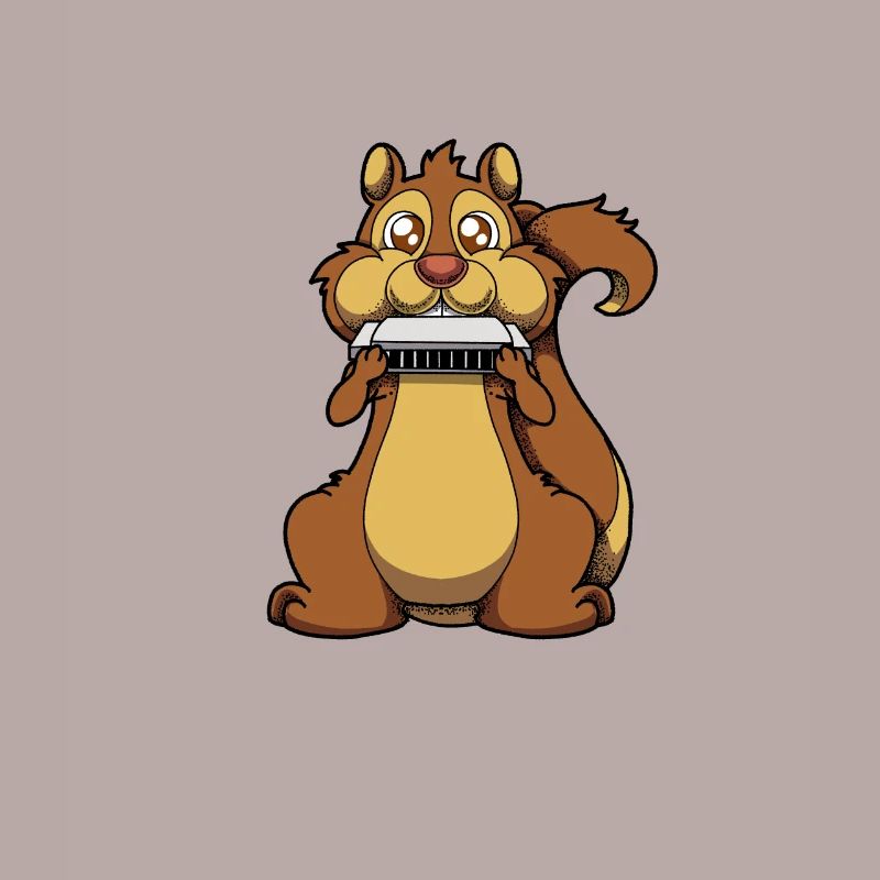 Comic Squirrel Playing Harmonica