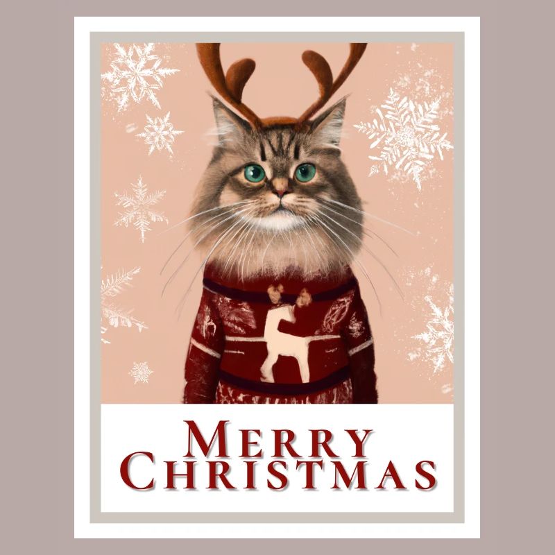 Mignon chat sibérien dans un pull de Noël.