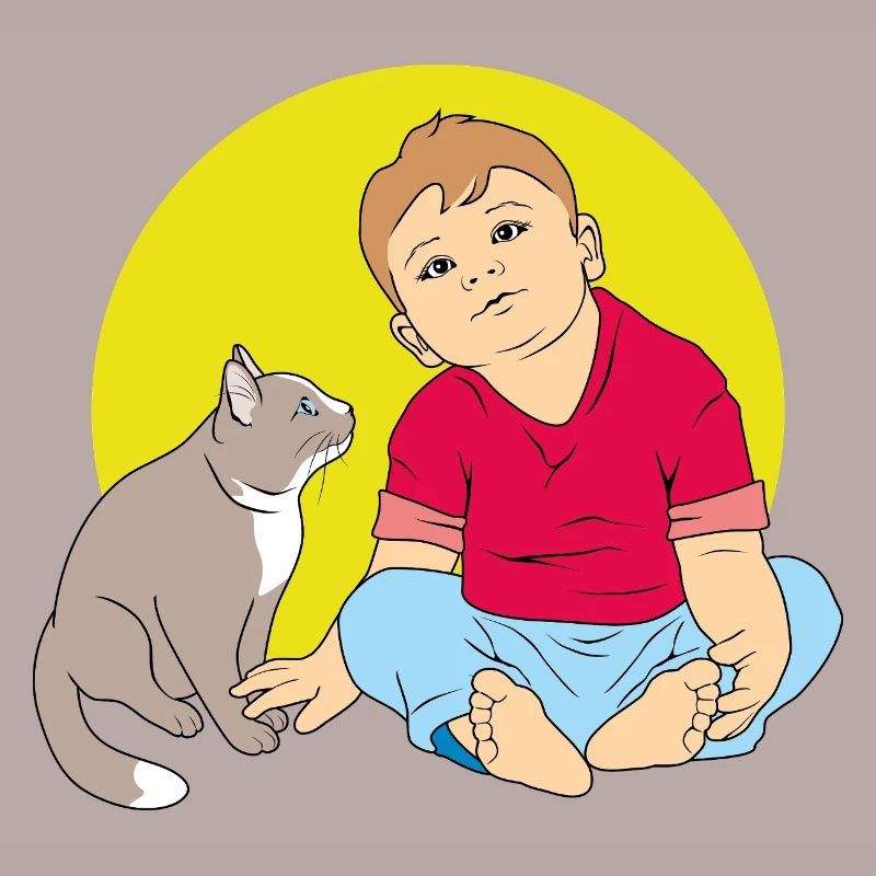 Junge spricht mit Katze
