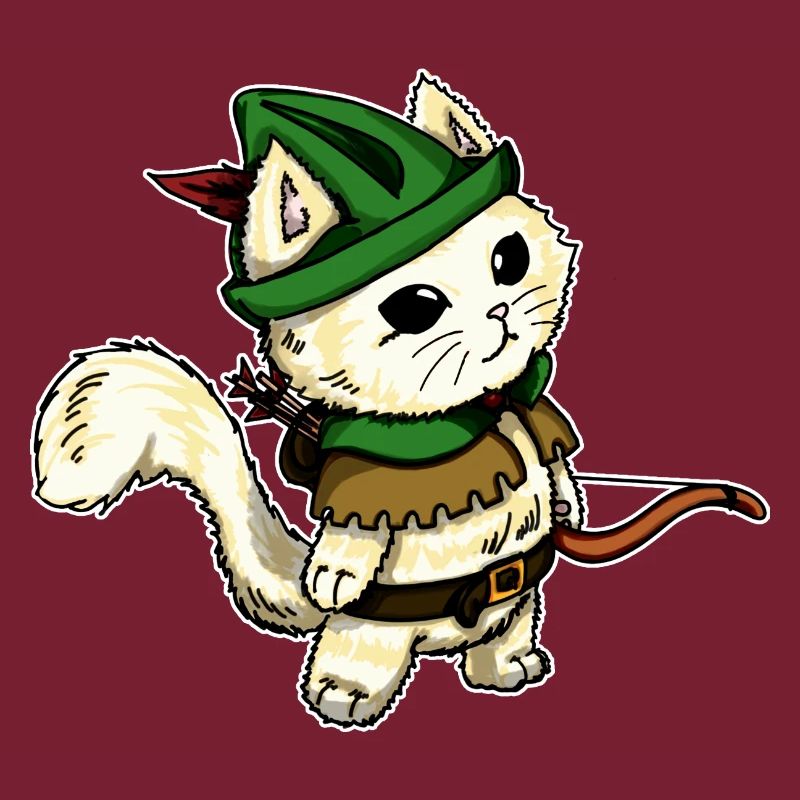 Chaton Archer Chibi et mignon Ranger Robin des Bois