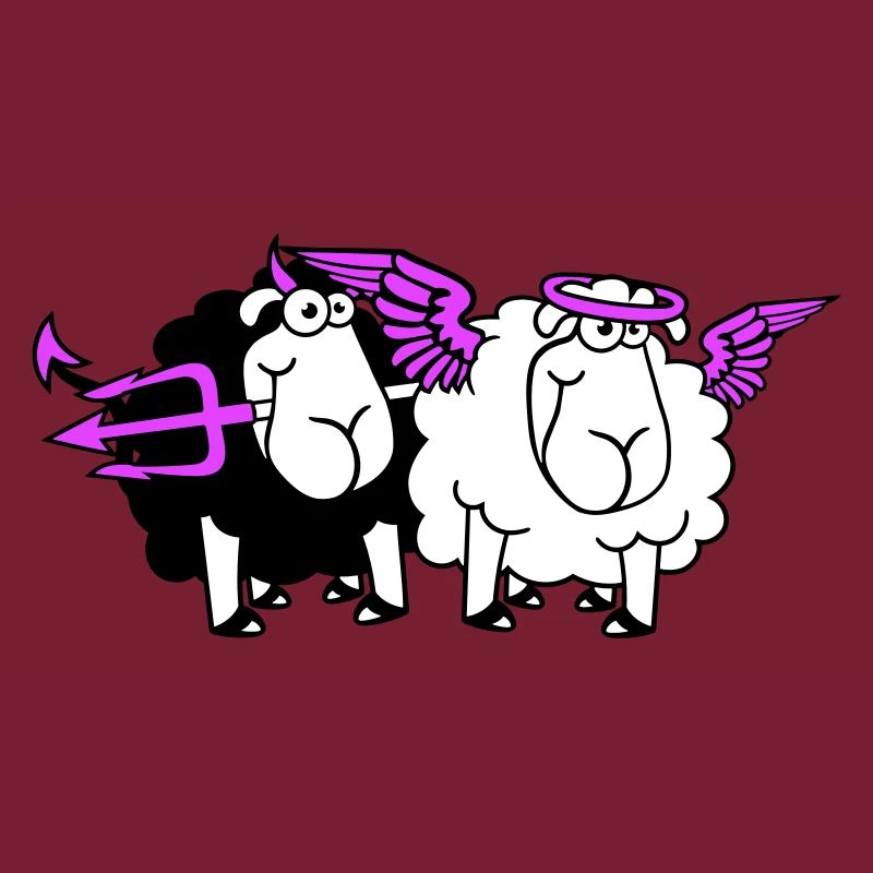 2 Sheep Angel Devil Satan Hell Evil Heaven Good