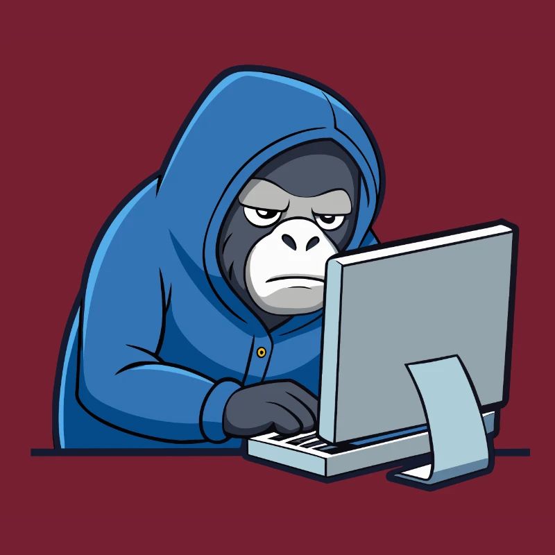 Mignon gorille hacker en sweat à capuche devant le PC
