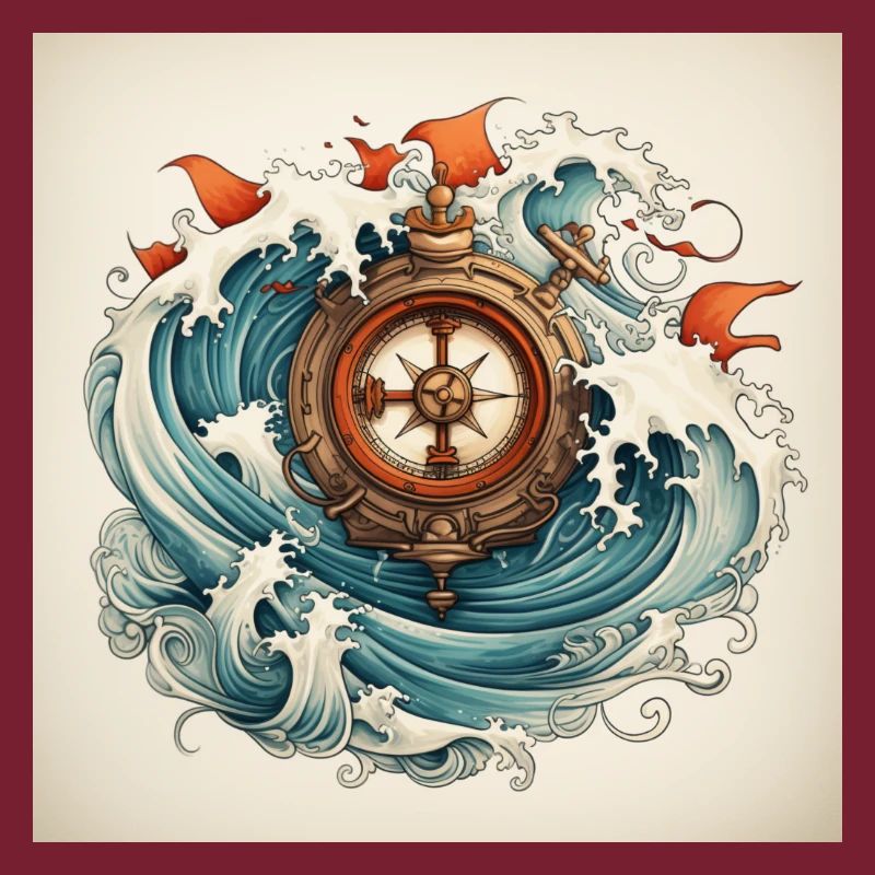 travel love symbol withe Kompass see waves
