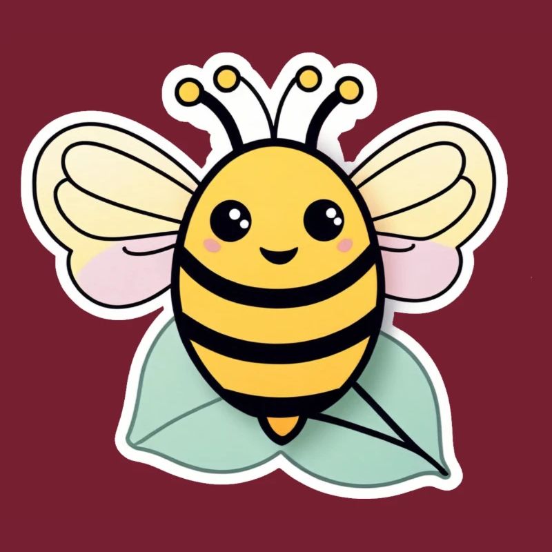 Cute happy bee on a leaf