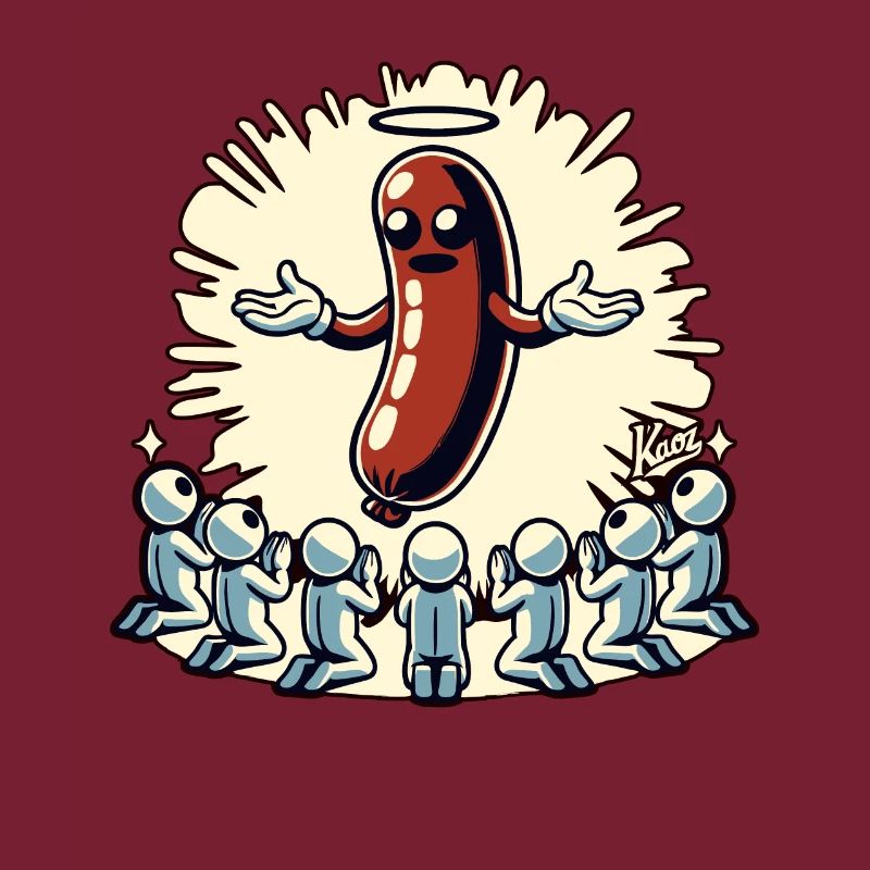 Les disciples de la viande prient la sainte bratwurst