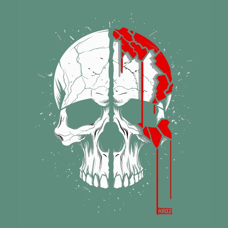 Split skull with red paint