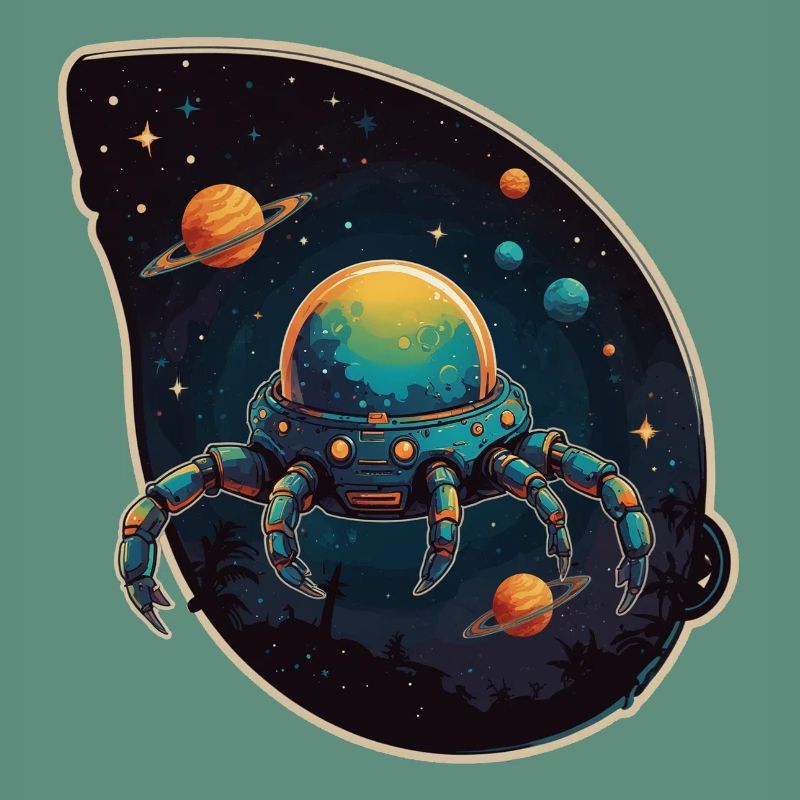 Vaisseau spatial crabe dans l’espace avec des planètes
