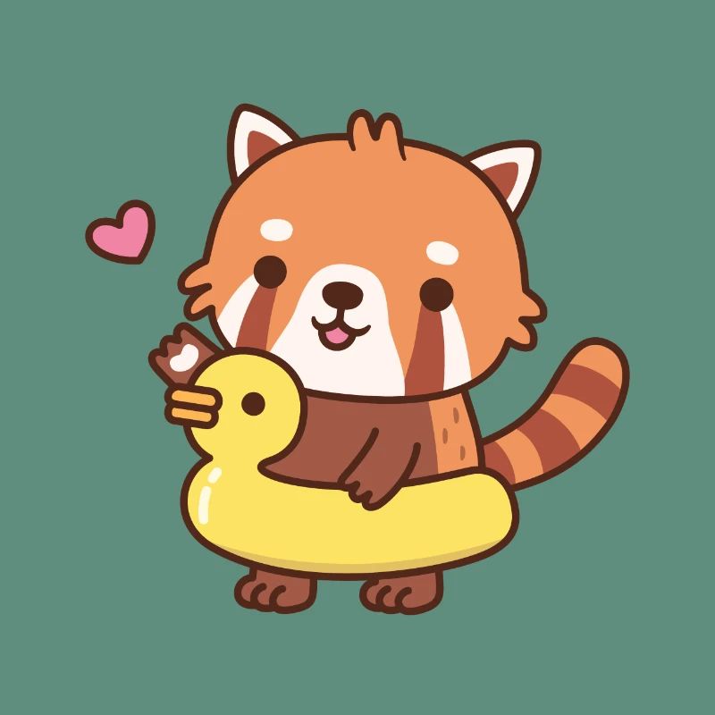 Cute Red Panda With Yellow Duck Pool Float Summer