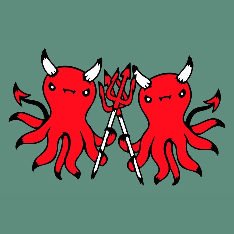 2 Octopus Devil Hell Team Friends Satan Evil Cute