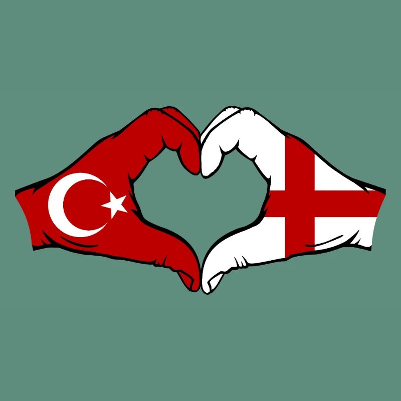 Turkey England Flag Hands Heart Shape
