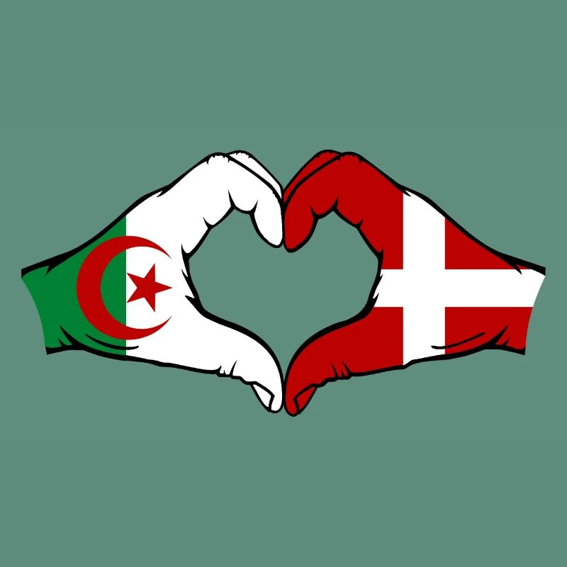 Algérie Danemark Drapeau Mains Coeur Forme