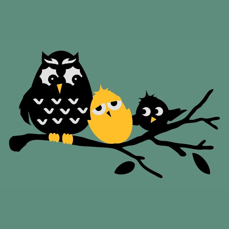 Freundschaft Eule,Küken und Vogel Drei Freunde