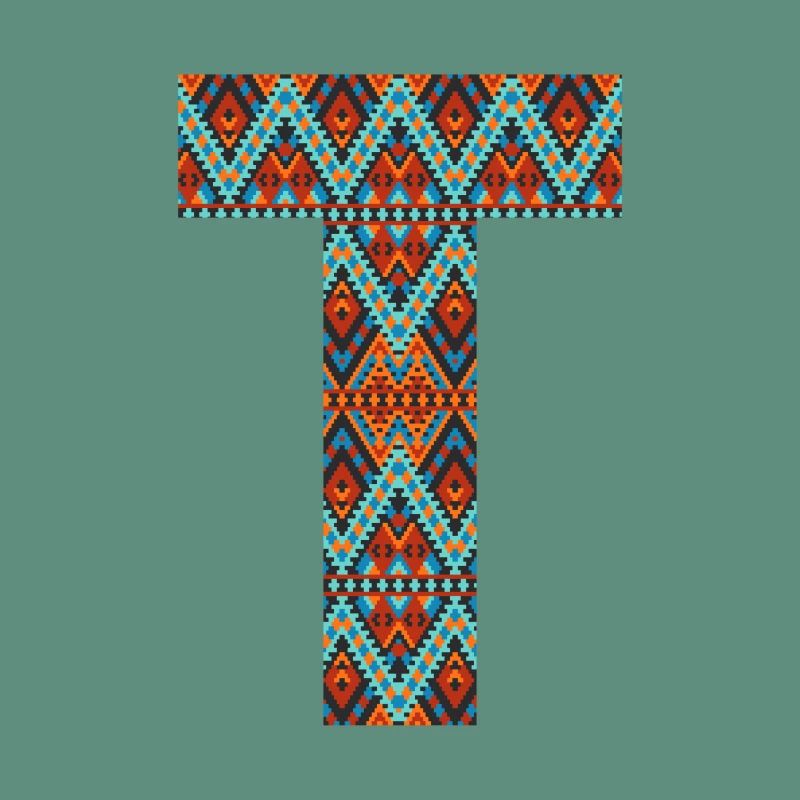 Buchstabe T-Boho-Design, buntes Monogramm