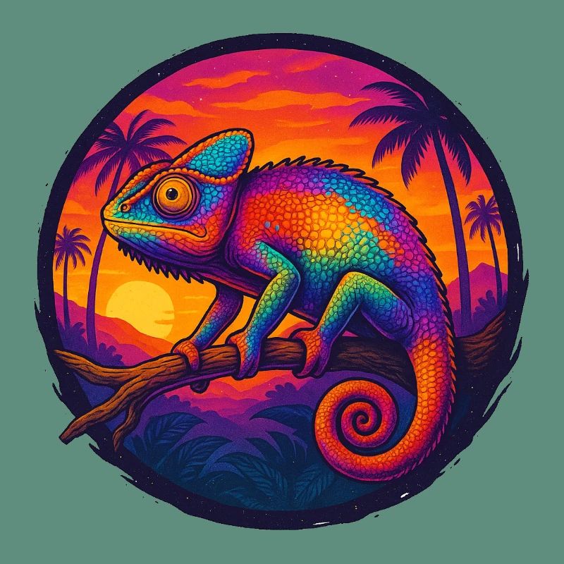 Psychedelic chameleon at sunset