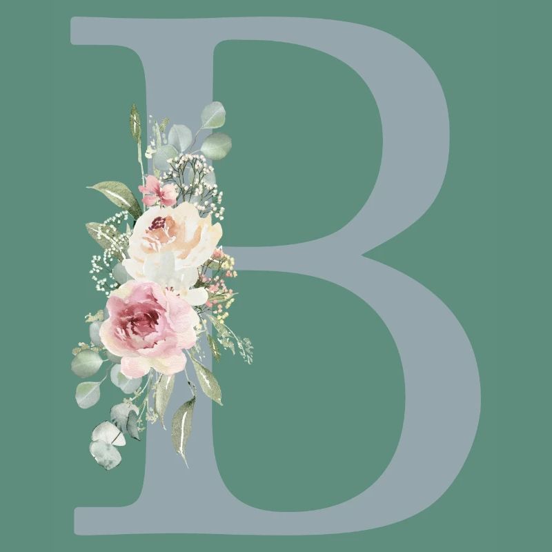 B| Monogramme | Eucalyptus Pastel Fleur Bleu