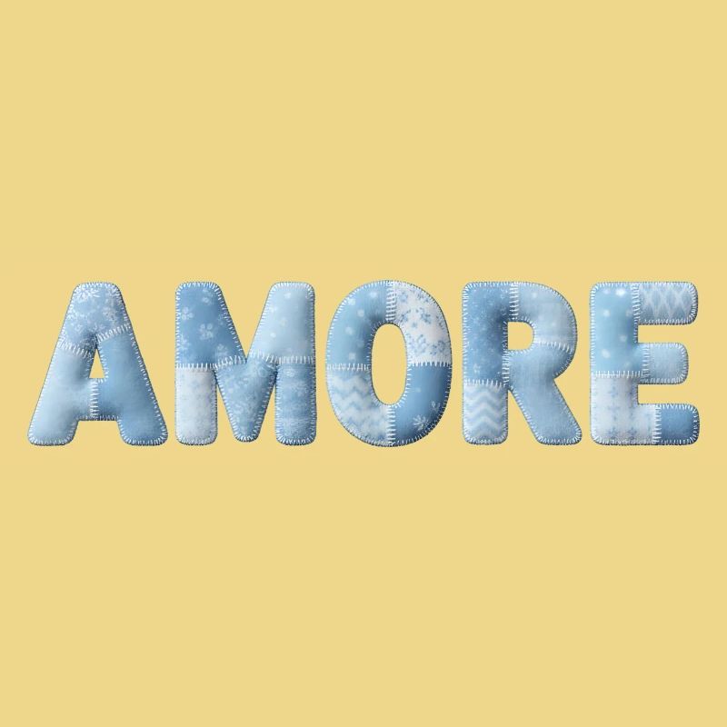 Amore Lettering Patchwork Design Blue
