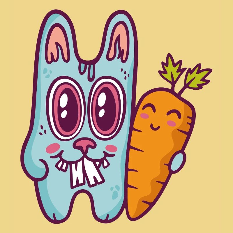 Blue doodle rabbit with carrot