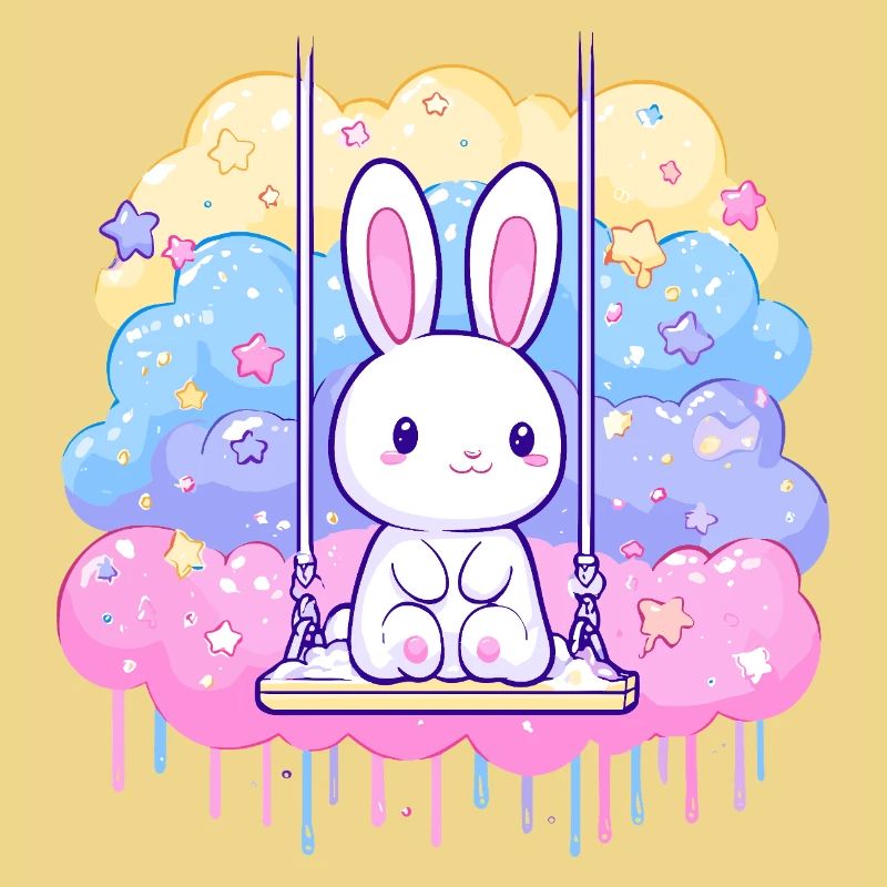 Cuddly bunny on cloud swing