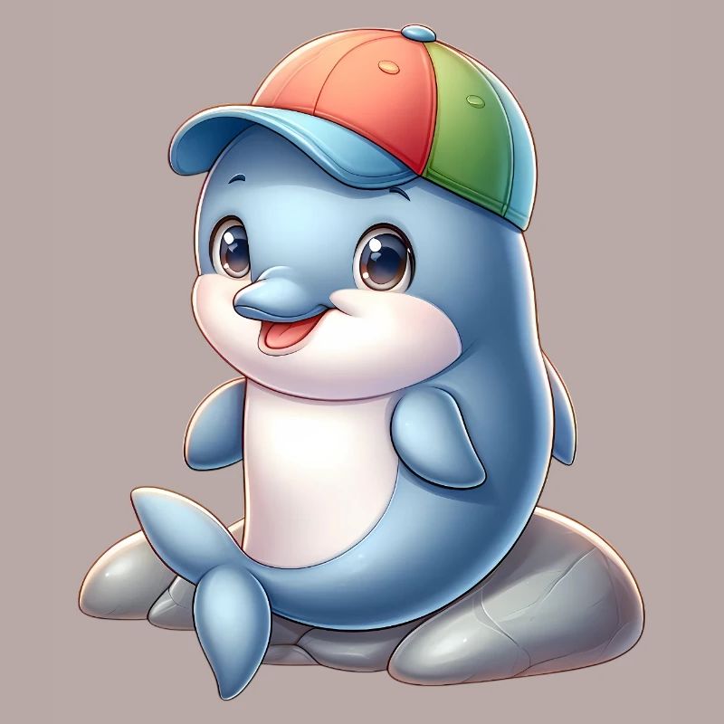 Fröhlicher Delfin mit Regenbogenkappe