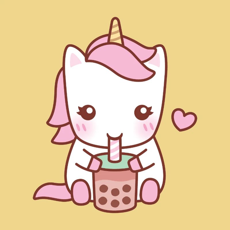 Cute White Unicorn Drinking Bubble Tea
