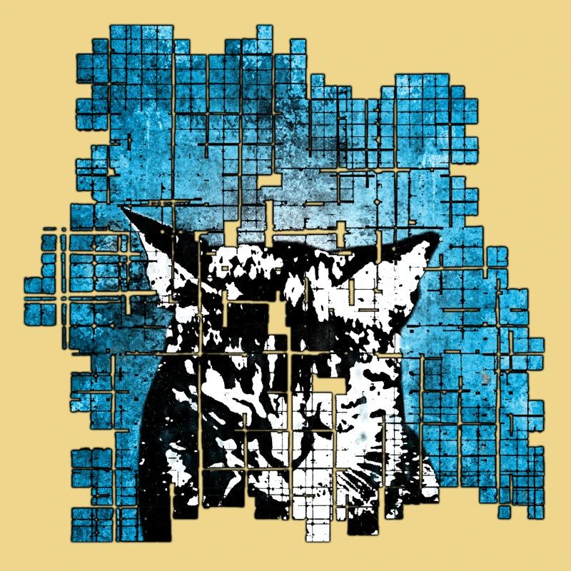 Portrait de chat de style graffiti avec explosion bleue