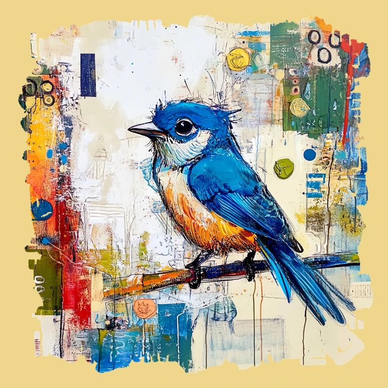 Blauer Vogel im abstrakten Farbmeer