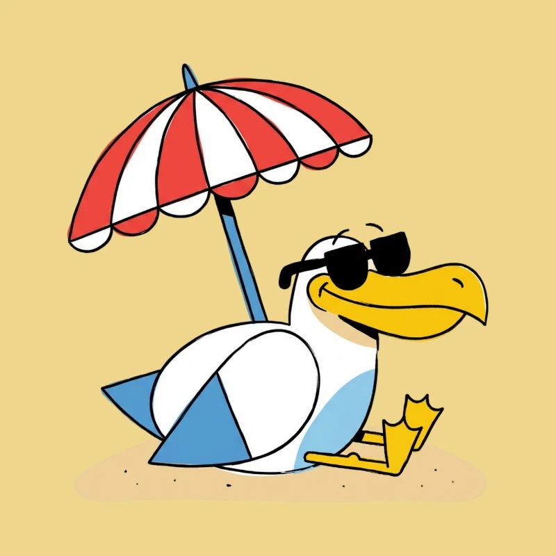 Sonniges Strand-Möwe mit Schirm